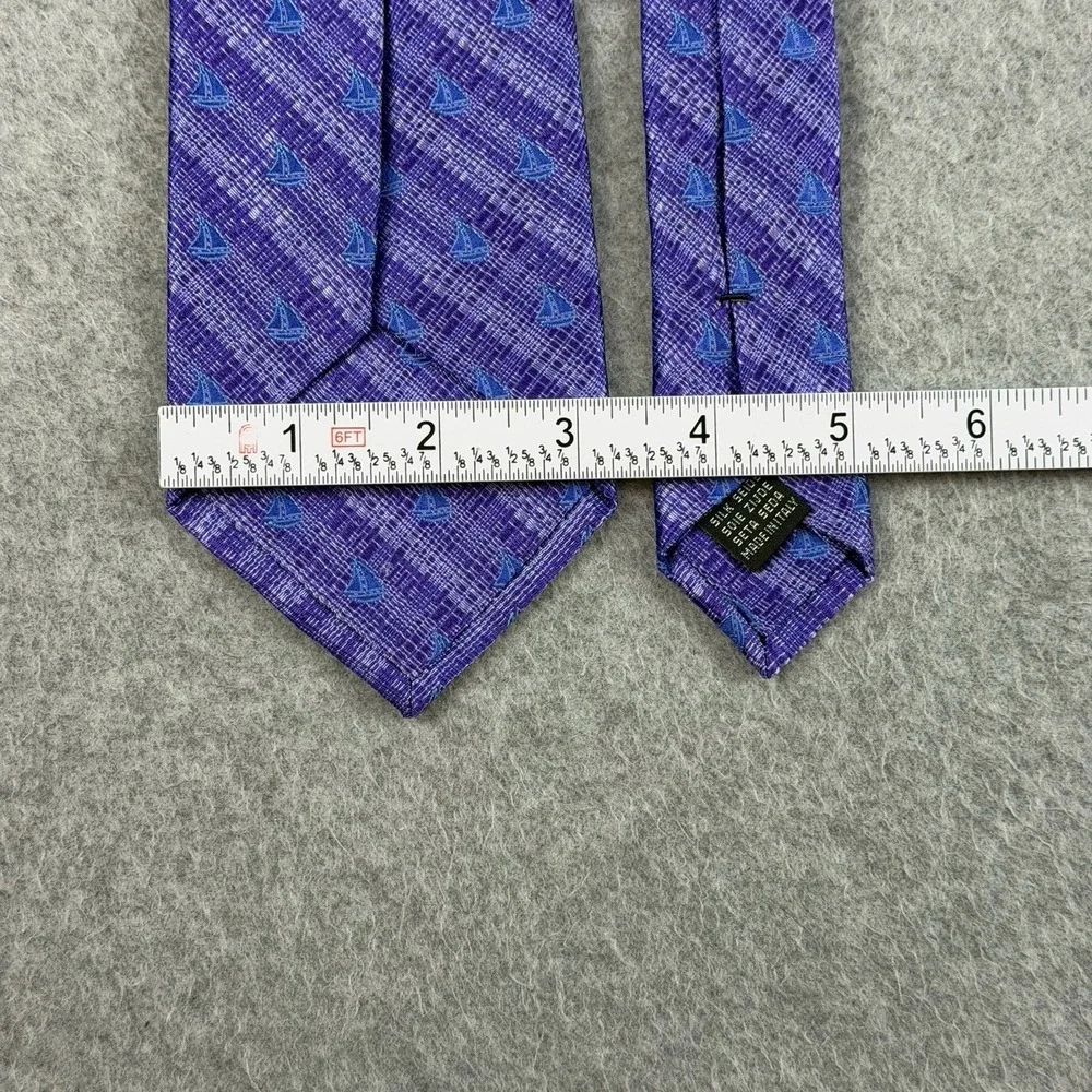 Vintage Jan Leslie Italy Silk Tie Purple Blue Sailboat Nautical Necktie 58x3.25